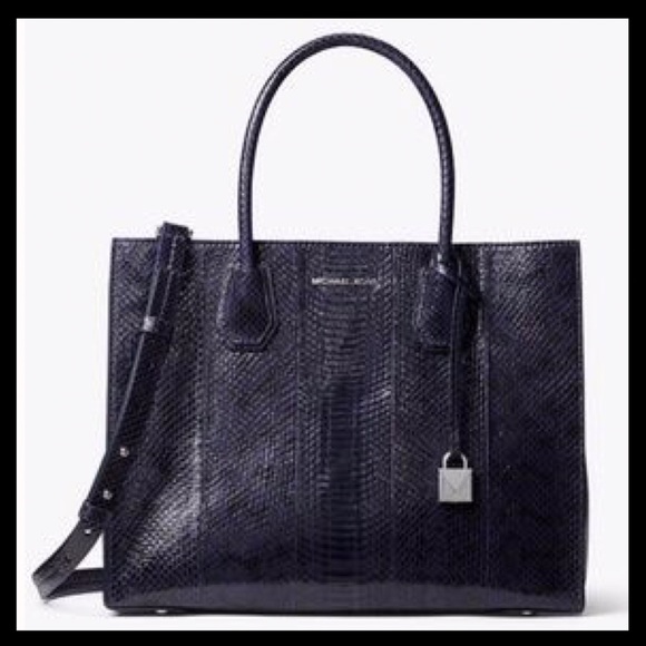 Michael Kors Handbags - Michael Kors Mercer Large Snakeskin Tote Admiral